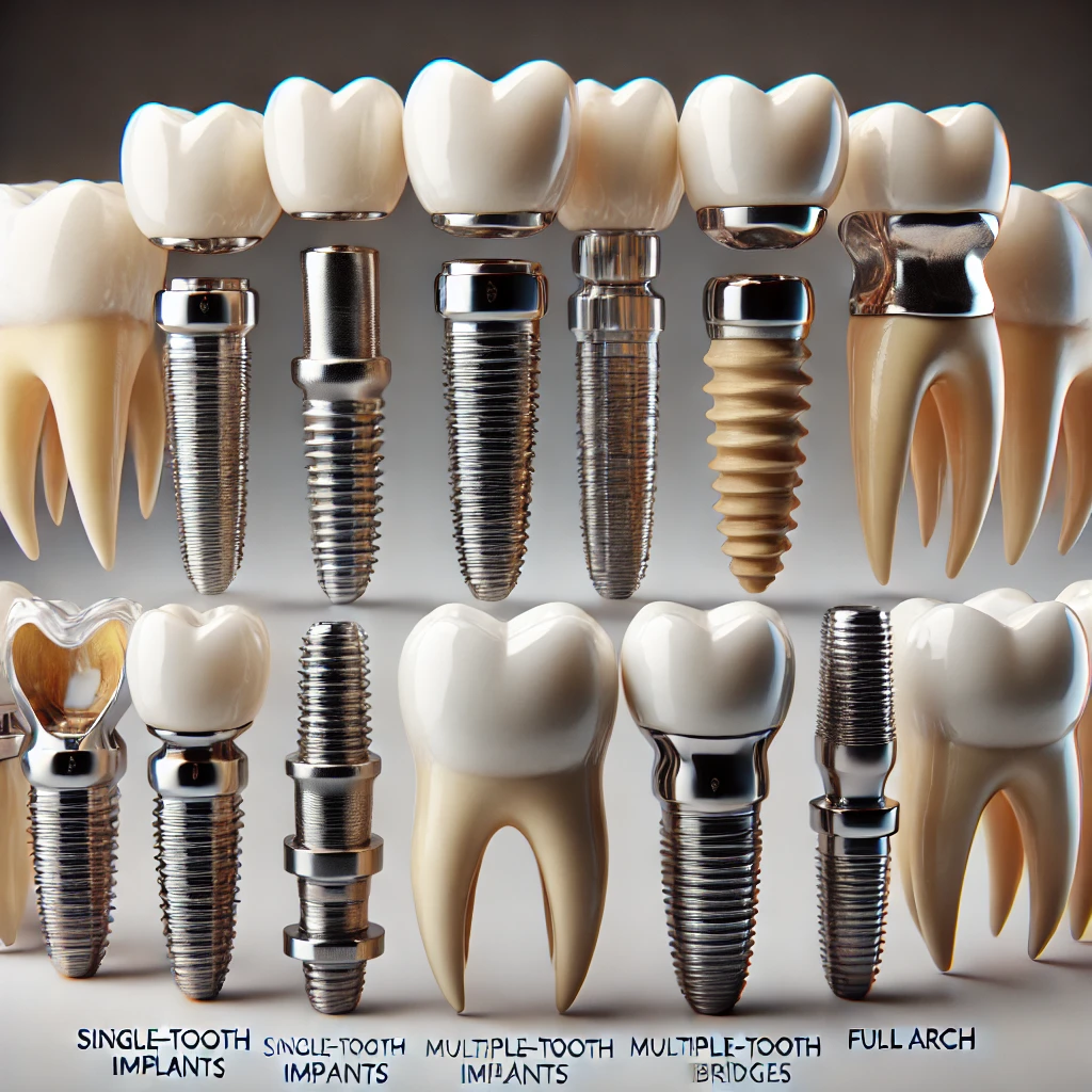 다양한 종류의 치과 임플란트