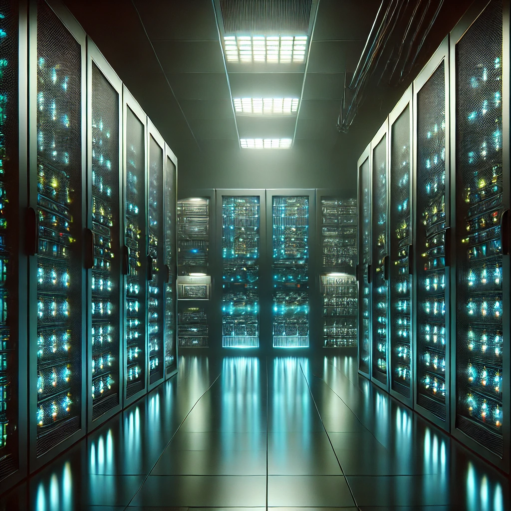 클라우드 서버를 나타내는 그림자 속 서버룸