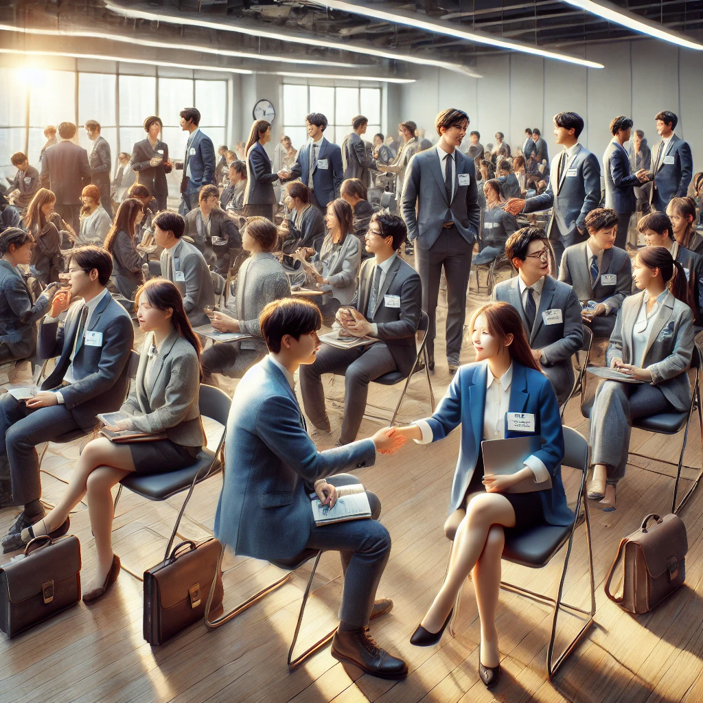 MBA 프로그램에서의 네트워킹 기회를 강조하는 한국 비즈니스 수업 사진.