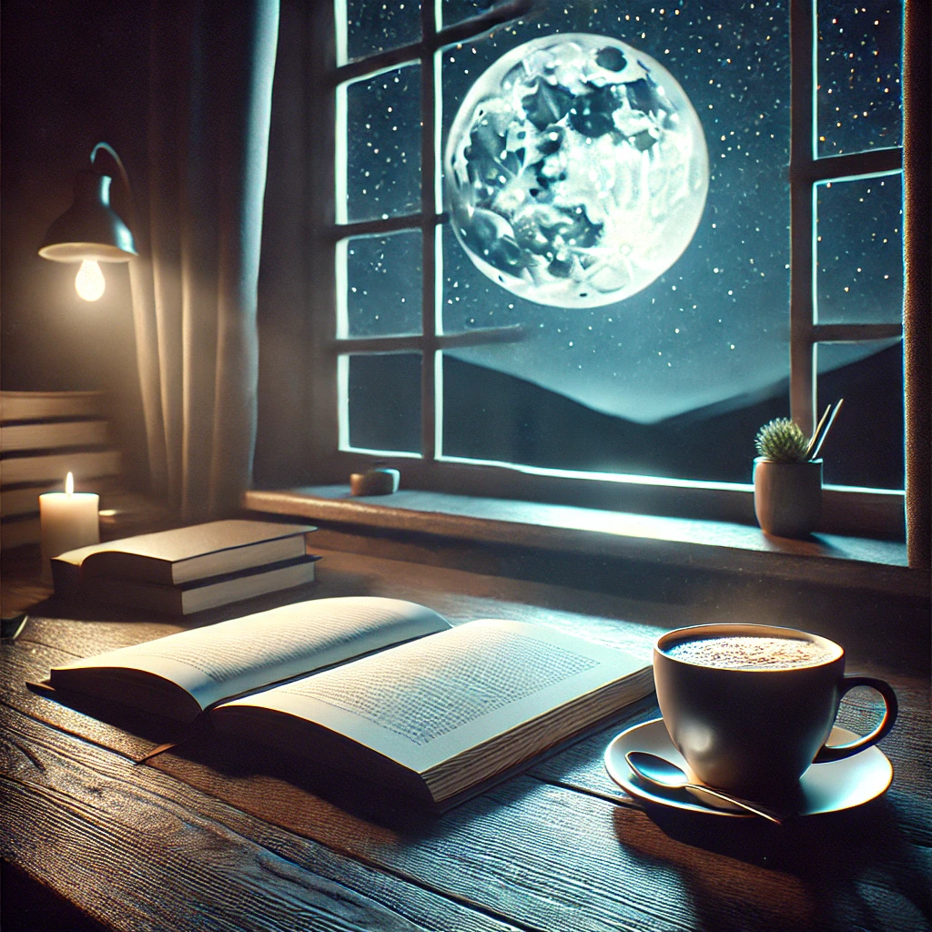 책상 위에 책과 커피잔이 놓여 있고, 공부 효율을 높이려고  준비한 모습