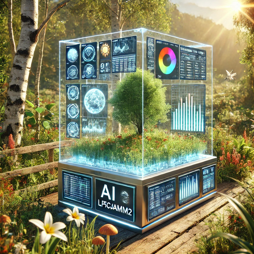 LP5CAMM2 메모리를 사용하여 자연 환경에서 AI 기반 환경 모니터링 장치로 대화형 화면과 홀로그램 인터페이스를 통해 날씨, 온도 및 야생 동물에 대한 실시간 데이터를 캡처합니다.