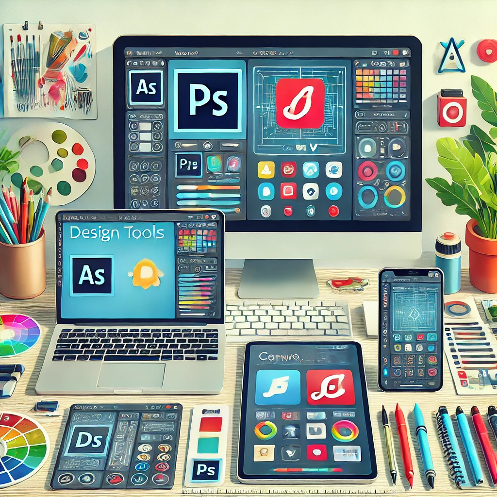 여러 장치에 표시된 디자인 도구들의 비교 화면