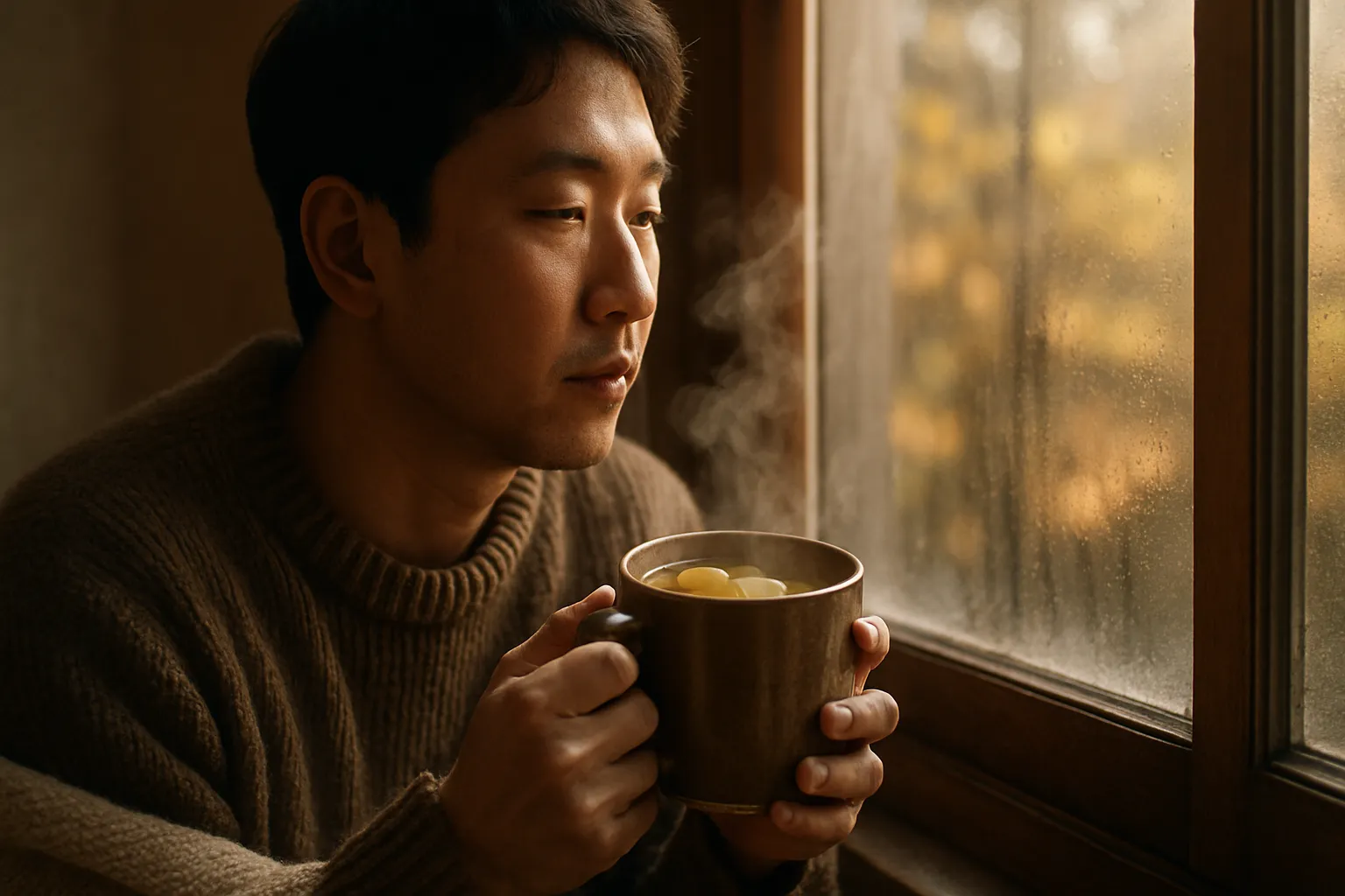 생강차로 면역력을 높이는 남성