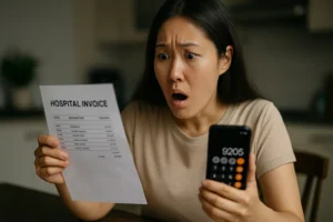 병원비 계산서에 놀란 표정