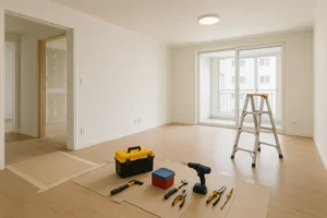 경매로 낙찰 받은 집을 도배하는 모습