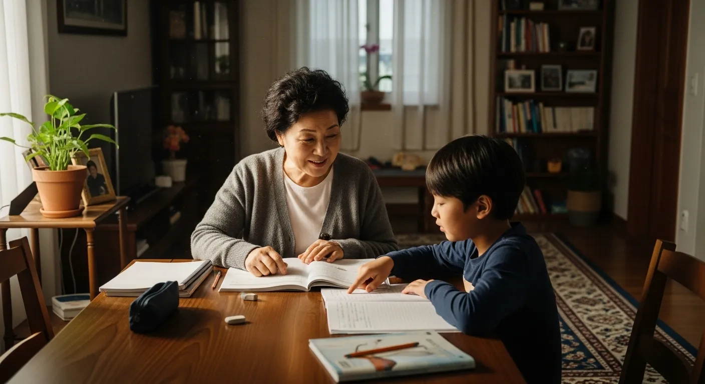 황혼 육아 지원금으로 손자와 즐겁게 공부하는 모습