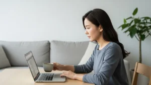 전업 주부 마이크로 부업 작업 장면