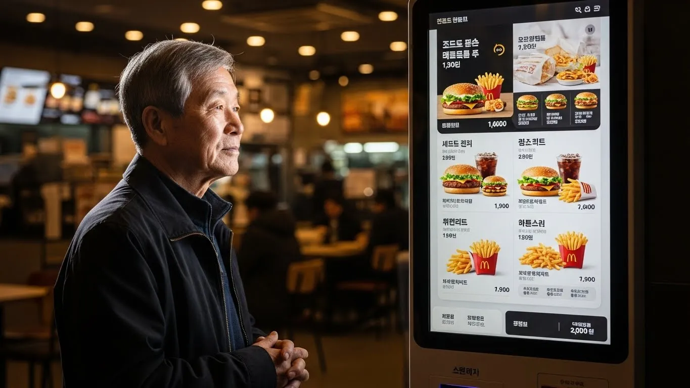 키오스 앞에 당당히 서 있는 어르신