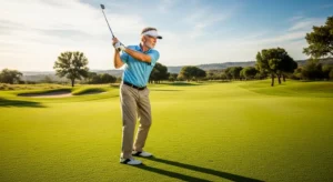 시니어 여행와서 골프을 즐기는 모습