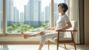 집 안에서 시니어 무뤂 운동하는 모습