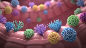 건강한 장 내부를 추상적이고 아름답게 표현, 다채로운 색상의 면역력에 유익균들