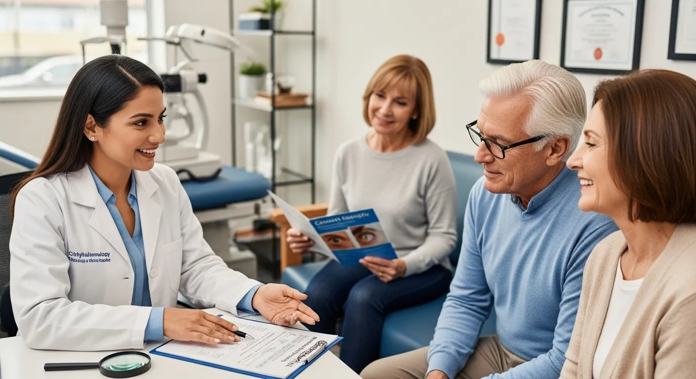 백내장 수술 견적서를 확인하는 신뢰감 있는 장면.