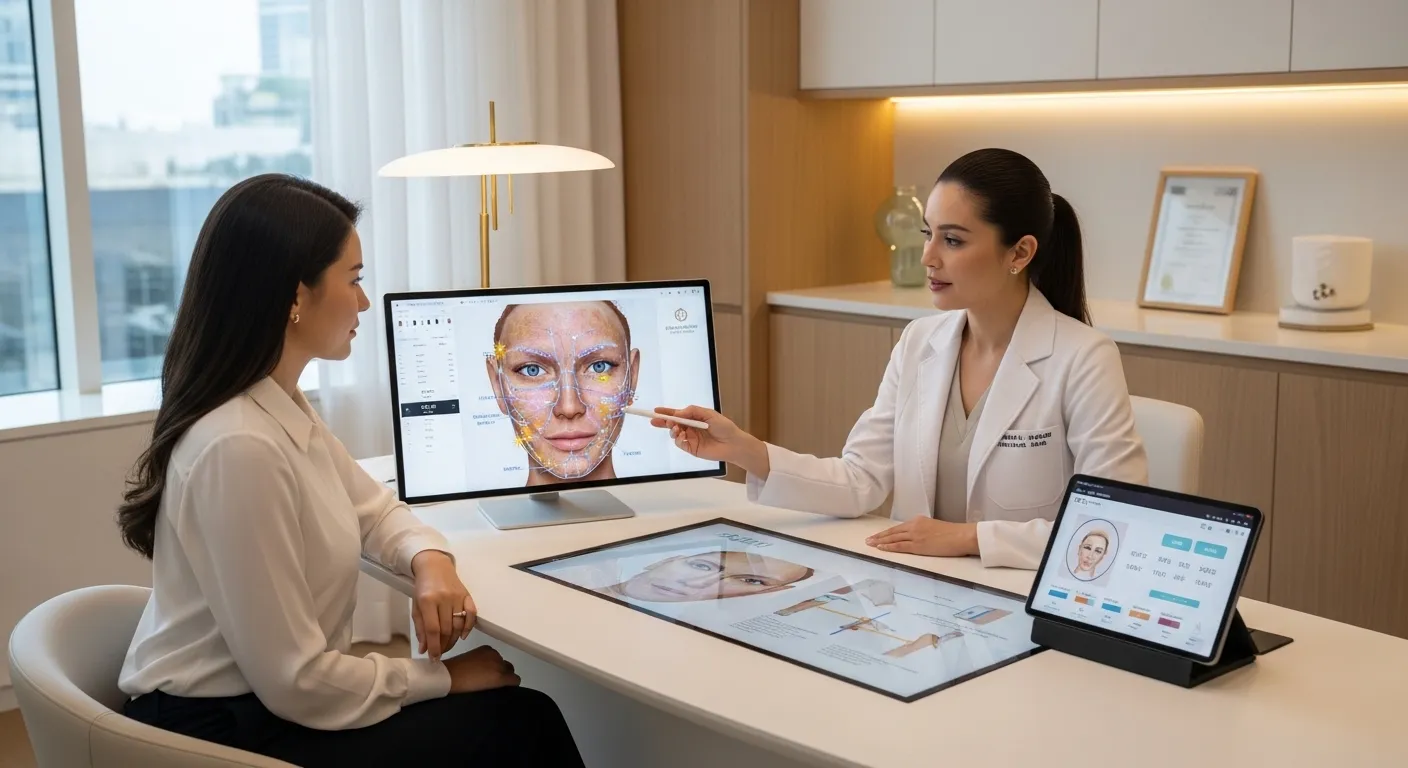 리프팅 시술에 관해 전문의와 상의하는 환자